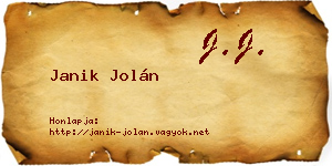 Janik Jolán névjegykártya
